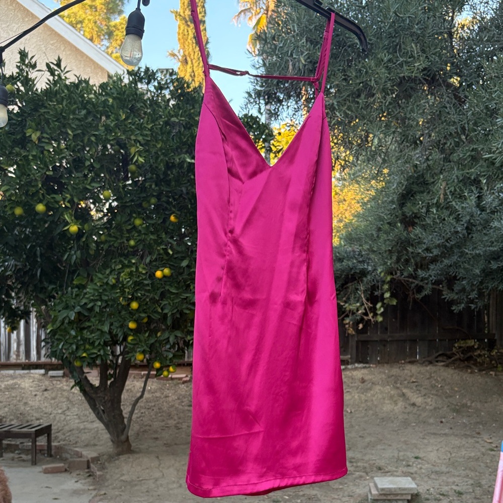 Superdown Pink Satin Chemise Slip Dress